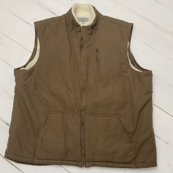 Lightweight Canvas Brown Sherpa Fur Lined Vest Men's Size XXL Workwear Outdoor - Picture 1 of 11